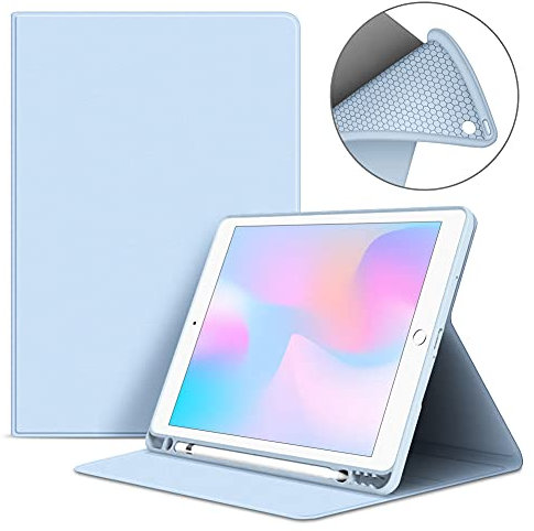 VAGHVEO Funda para iPad 9ª Generación 10.2 2021/iPad 10,2 2020 8ª/ 7ª10.2 2019 Smart Case Cover con Soporte para Pencil, Flexible Suave TPU Cubierta Trasera Carcasa Protectora, Azul Claro
