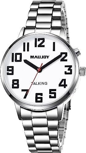 MAUJOY Mens Talking Speaking Watch English Talking Watch English Voice Quartz Watch Talking Watches for Blind People and Visually Impaired Elderly