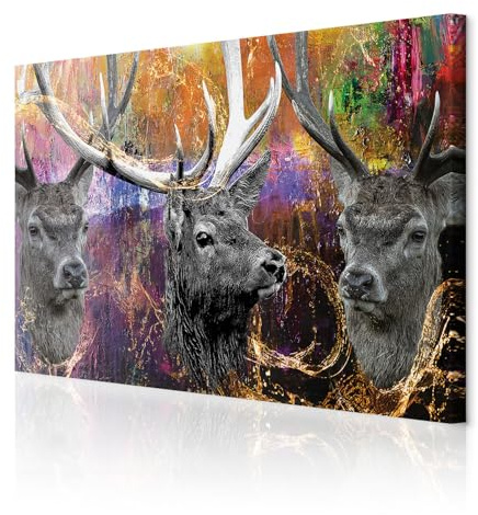 decomonkey Wandbilder Tiere Abstrakt 120x80 cm 1 Teilig Leinwandbilder Bunt | Strukturleinwand, Holzkeilrahmen, Bild auf Leinwand, Kunstdruck, Wanddeko, Wohnzimmer, Wanddekoration, Hirsch, Design