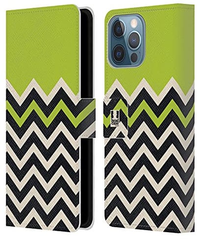 Head Case Designs Lime Green Colour Block Chevron Leather Wallet Case Compatible With Apple iPhone 13 Pro Max