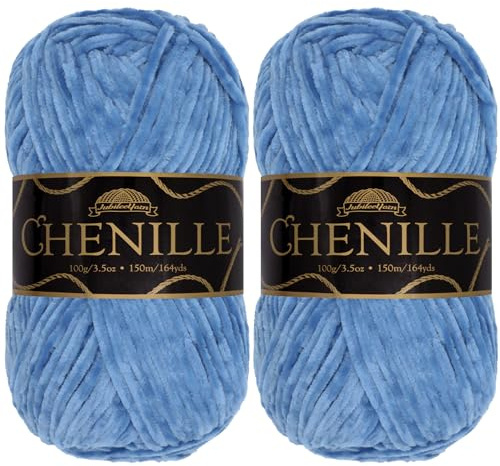 JubileeYarn Chenille Yarn - Worsted Weight - 100g/Skein - Aegean - Cool Light Blue Velvet - Crochet and Knitting Yarn - 2 Skeins