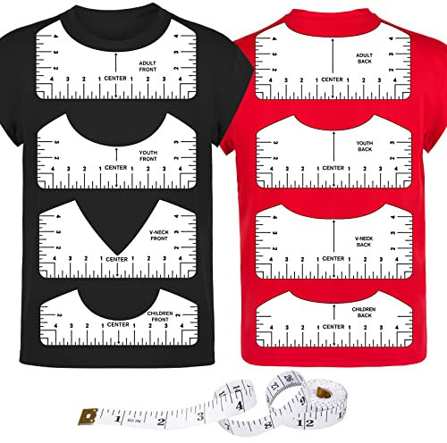 T-Shirt-Lineal mit Führung zur Mitte, Vinyl, transparenter V-Ausschnitt/rundes PVC-Lineal für Ausrichtung, Wärmepresse, Kinder, Jugendliche und Erwachsene, Maße vorne und hinten (25,4 cm), 9 Stück