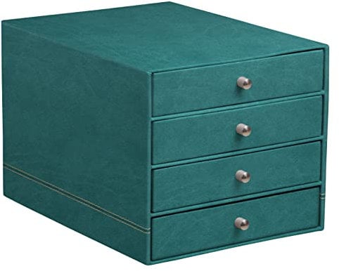 Rhodia 194578C - Schubladenbox mit 4 Laden, 24, 8x32, 7x22, 8 cm, aus Kunstleder, elegant und praktisch, 1 Stück, Pfaugrün