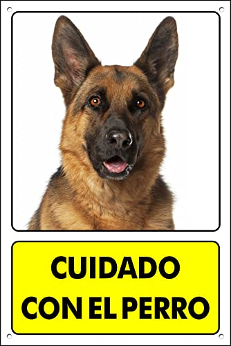 Pubblimania PASTOR ALEMÁN cuidado con el perro - Cartel de metal - Grosor 3 mm (Cm 20x30)
