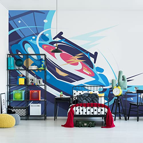 Muralo Self-Adhesive Photo Wallpaper 450 x 300 cm Wallpaper Car Race Tracks Comics Playroom Children's House Modern Wall Pictures XXL Wall Decoration Abstract Luxury Width 450 cm x Height 300 cm