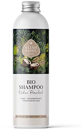 ELIAH SAHIL Bio Shampoo Kokos Baobab 230ml | Tiefenpflege für strapaziertes & gefärbtes Haar | Mit Traubenwasser & ayurvedischen Extrakten | Vegan & palmölfrei | Plastikfreie, recyclebare Verpackung