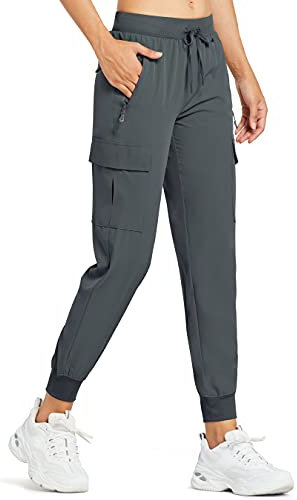 Comallan Damen Cargo Jogginghose Leichte, schnell trocknende Wanderhose Sportlich Workout Lounge Casual Outdoor Hose-Grau L