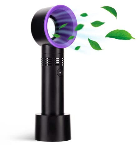Vivo Technologies Mini Handheld or Desktop Bladeless Quiet Fan Rechargeable Battery 360° Portable Cooling 10 Hours Operated Detachable Base Desk Fan