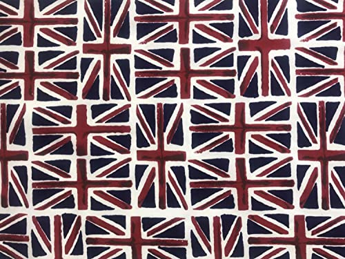 Union Jack Flag Poly Cotton Fabric by 0.5 Metres 150cm Wide, 65% Polyester 35% Cotton (Ideal for Crafts, Quilting, Bunting, Sewing, British Themed Dress Fabric)