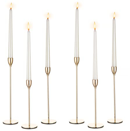 Inweder Taper Candle Holders for Candlesticks - Set of 6 Rose Gold Candlestick Holders Metal Candle Sticks Long Holder Tall Candle Holder Set for Table Centerpiece Wedding Christmas Mantel Home Decor