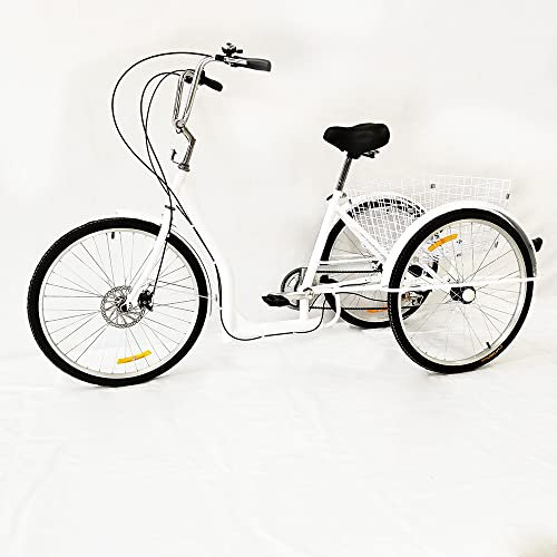 Acesunny 26 Zoll Erwachsene Dreirad 6-Gang 3 Rad Fahrrad Senioren Dreirad m/Einkaufskorb Dreirad Für Erwachsene Fahrrad Erwachsenendreirad City Tricycle Weiß