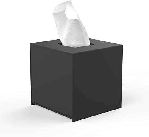 EFUTURETIME Taschentücher Box, 14 * 14 * 14cm, Kosmetiktücherbox, Taschentuchbox Acryl Wasserdicht, Magnetischer Unterseite, für Bäder, Küchen, Büros, Quadratisch, Schwarz
