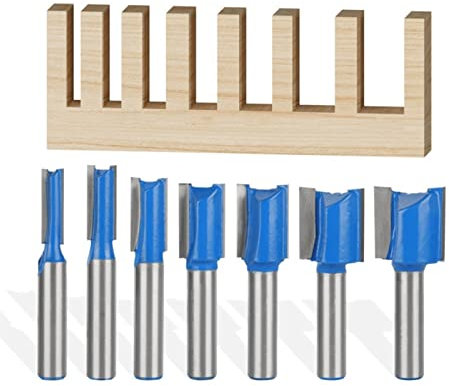 KEEBI 1pcs/7pcs Straight Dado Router Bit, 8mm Shank Blue Straight Bit Router Bit Woodworking Milling Cutter Wood Bit Face Mill End Mill (Cutting Edge Length : 7pcs 8mm shank)