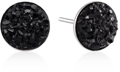 HAISWET Synthetic Druzy 8MM Black 925 Sterling Silver Huggie Stud Earrings