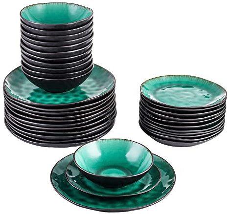 Table Service Crockery SetPorcelain Kitchen Dinnerware Set Ceramic tableware 12/24/36 PCS Pottery Stoneware Vintage Ceramic Green Dinnerware Set