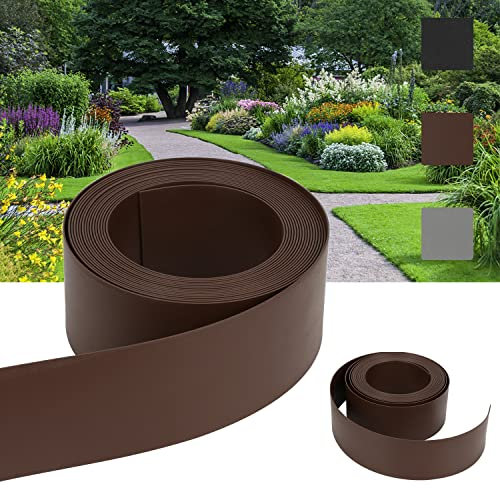 Ansobea en Plastique de Bord de pelouse Facile à Traiter, Ruban adhésif en Plastique, résistant aux UV et aux intempéries, Bord de Tonte de pelouse pour Parterre de Fleurs 25m x 10cm (LxH), Marron