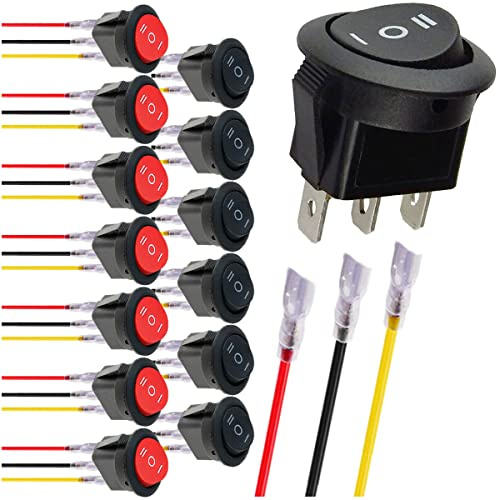 MKBKLLJY 14St. 2Wege Rundwippschalter 12V 3polig 3Positionen Schalter EIN/AUS/EIN 6A/250V AC 10A/125V DC SPDT 20mm/0,79Zoll Kreis-Kippschalter mit Anschlussdrähten für Auto Boot Schiff