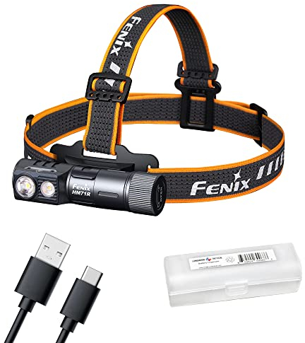 Fenix HM71R Stirnlampe, 2700 Lumen, superhell, USB-C, wiederaufladbar, L-Form, 90 Grad rechtwinklig, Taschenlampe, Industriequalität, mit weißen und roten LEDs und LumenTac Organizer
