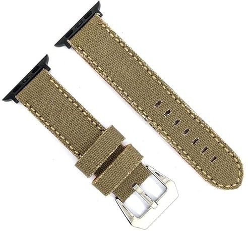 Bracelet compatible avec Apple Watch en denim et cuir. Ref AW390 Adaptateur Vert Olive-Noir 38mm/40mm/41mm