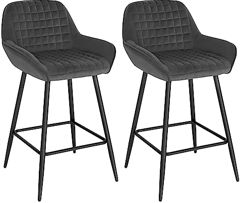WOLTU Tabouret Bar Lot de 2, Chaises de Bar, avec Grand Siège en Velours, Hauteur 64cm, Gris Foncé, BH372dgr-2