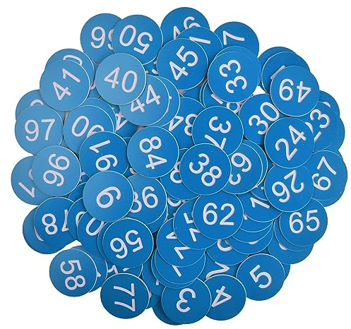 100 Stück Nummernschilder aus Kunststoff, Zahlenmarken, Schlüsselanhänger Zahlen, 1-100 Graviert Nummeriert ID Tags, ABS Tischnummern Ohne Loch für Hotels Fitnessstudio Tierhause (Azul)