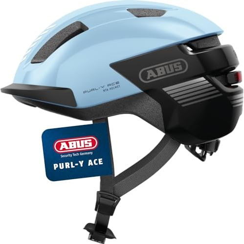 ABUS Fahrradhelm Purl-Y ACE mit LED-Licht – geeignet Fahrten auf E-Bike und S-Pedelec – Trendiger NTA-Schutzhelm für Erwachsene und Jugendliche – Hellblau, Größe M
