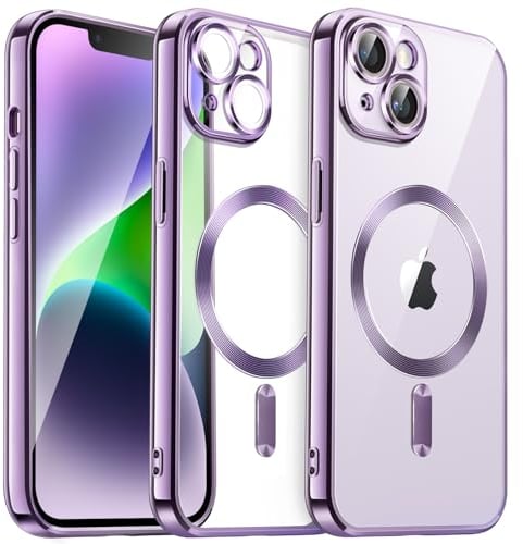 JETech Weiche Klar Hülle für iPhone 14 6,1 Zoll, Kameraschutz Vollständiger, Kompatibel mit MagSafe Kabellosem Laden, Stoßfest Elektroplattiert TPU Handyhülle (Helles Lila)