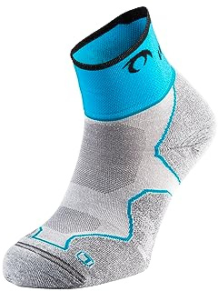 Lurbel Desafio Three, Calcetines de trail running, calcetín anti-ampollas, anti-olor, calcetines transpirables de montaña, unisex. (39-41, Gris hielo/turquesa)