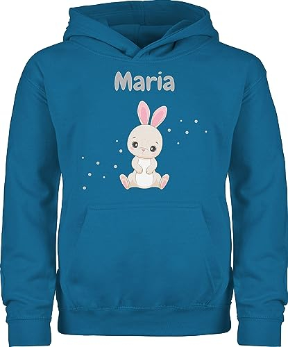 Kinder Hoodie Jungen Mädchen - Süßer Hase Hasen Hasenmotiv Rabbit Langohr - 140 (9/11 Jahre) - Himmelblau - für hasenliebhaber personalisierter osterhasen osterngeschenke Name Osterhase Bunny