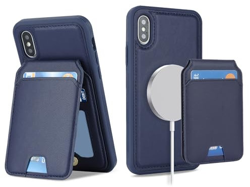 Havaya for Cover iPhone X Magsafe Compatible Custodia iPhone XS con Porta Carte staccabile 2 in 1 portafoglio donna e uomo - Blu scuro