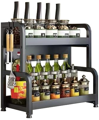 MAGIC SELECT Organizador de Especias. Especiero para la Cocina de 2 Niveles. Estante de Condimentos, Almacenamiento de Botes, Hierbas y Vajilla para la Despensa. Acero al Carbono.