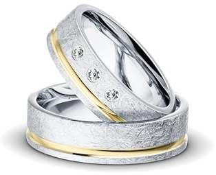 Kolibri Rings Eheringe Eismatt Silber 925 Vergoldet 3 Zirkonia Steine Set - Gratis Gravur und Etui
