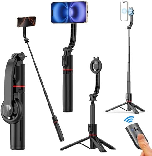 Amayo - Magnete Selfie Stick per MagSafe Cellulare Treppiede per Smartphone Bluetooth Tripod Telecomando Selfie Stick Supporto Magnetico Accessori per iPhone 12, 13, 14, 15 Huawei, Samsung (Nero)