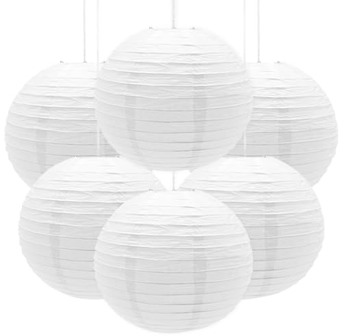 Ruidee 6 Stücks Papierlaterne Rund Lampenschirm Hochtzeit Party Dekoration Papierlampen für Hochzeit Party Geburtstage Dekoration（Weiß）