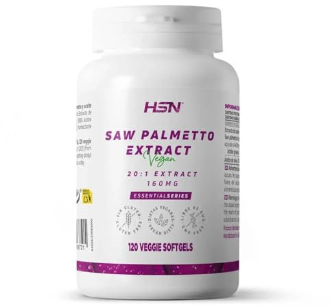 HSN Saw Palmetto 160mg - Serenoa repens – 100% Extracto de Baya | 120 Perlas Vegetales - 85% Ácidos Grasos (Ácido Oleico y Ácido laurico) - 20x Veces Más Concentrado | No-GMO, Vegano, Sin Gluten