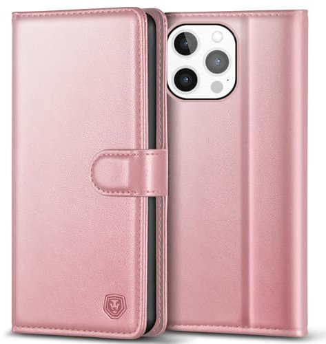 Kuafcase Compatible for iPhone 13 Pro Max Case with 4 Card Slots Magnetic Closure Kickstand Shockproof Protective Phone Case Compatible for iPhone 13 Pro Max - Rose Gold