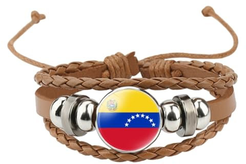 Pulsera Con La Bandera De Venezuela,Pulsera Con La Bandera De Venezuela De Cuero Hecha A Mano Con Cúpula De Cristal Punk De La Bandera De Venezuela,Brazaletes Vintage Ajustables De Venezuela Par