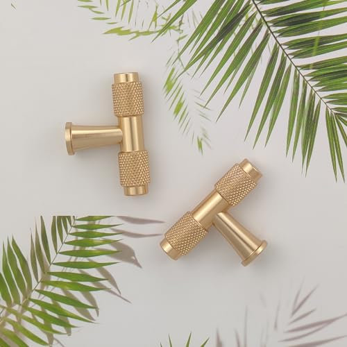 Pexintek 10 Pack Gold Modern Cabinet Handles Solid T Bar Knobs Kitchen Bathroom bedrooms Study Furniture Door Vintage Pulls with Screws for Cupboards Drawer Wardrobe Dresser (Golden)