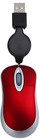 Dawafit Ratón mini USB con cable retráctil, pequeño, 1600 DPI, óptico, compacto, de viaje, para 98, 2000, XP, Vista Ve, (rojo)