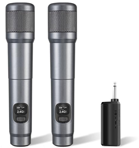 Microphone sans Fil, Microphone Dynamique à Main Double en FOLTUSMY avec récepteur Rechargeable, portée de 200 Pieds, Microphone pour Chant, karaoké, réunion, église, Mariage