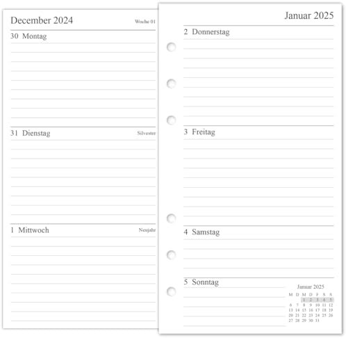 newestor 2025 Wochenplaner Einlage Personal, 1 Woche auf 2 Seiten, Kompatibel mit Filofax Personal Organiser, 9,5x17,1cm