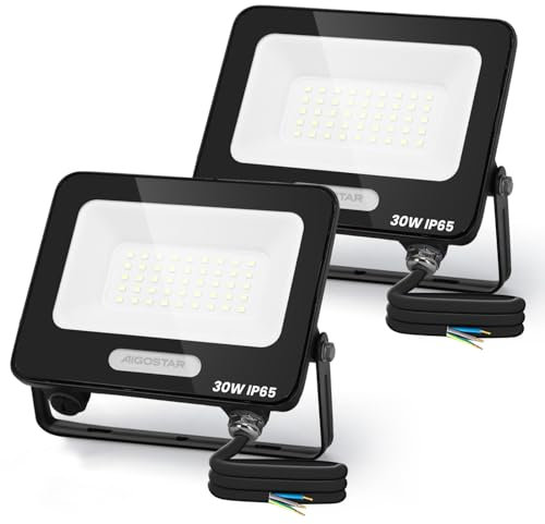 Aigostar LED Strahler Außen Innen 30W 2450LM Kaltweiss 6500K Scheinwerfer IP65 Wasserdicht LED Außenstrahler für Hell Garten Garage Sportplatz Hof Fluter. 2 pcs