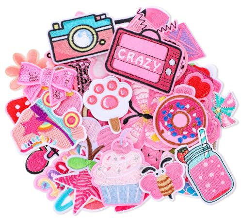 36 Pcs Pink Iron on Patches Cute Sew on Patches for Clothing Assorted Styles Embroidered Patch for Clothes Backpacks Jackets Jeans Hats DIY Accessory