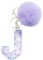 Xsclpomddy Mädchen Alphabet Buchstaben Schlüsselanhänger Niedlich Schlüsselanhänger Glitzer mit Pom Pom Quasten Harz Keychain Violett für Tasche Charme,J