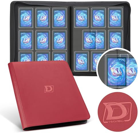 Deoyibu Toploader Binder Alben 100% für 288 Sammelkarten Toploader, 9-beidseitigen Card Binder mit PU-Leder für 3x4 Rigid Toploader, Sammelkarten Album Ideal für TCG, MTG etc., Rot