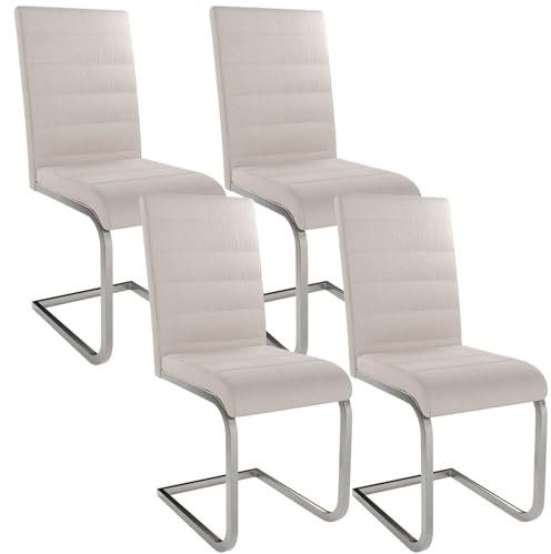 Juskys Freischwinger Schwingstuhl Vegas 4er Set - 4 Esszimmerstühle mit Rückenlehne, Küchenstühle aus Metall & Cord - Stühle modern für Esszimmer, Wohnzimmer & Küche - Beige