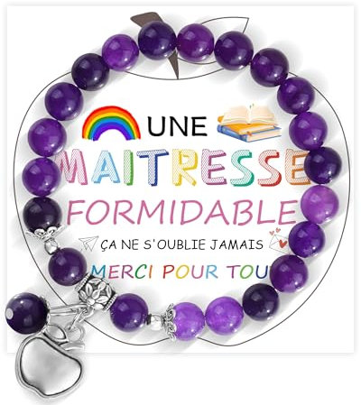 CheersLife Cadeau Maitresse d'école Bracelet Pierre Naturelle Femme Idee Cadeaux Original pour Elle Merci Maîtresse Cadeaux de fin d'études Rentrée Scolaire Retraite Anniversaire Noel