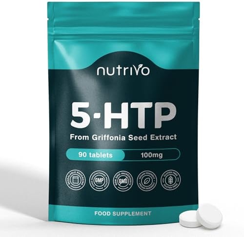Nutrivo 5HTP Tablets - 90 Tablets Per Pack | 5HTP High Strength Supplement | One A Day - 3 Months Supply | from Griffonia Seed Extract | Vegan & UK Made