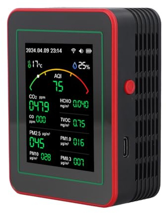 HOHOVYVY Luftqualität Messgerät, 15-in-1 Smart Luftqualitätsmonitor Echtzeit-Tester Für Zuhause Und Büro Mit App-Steuerung(Black)