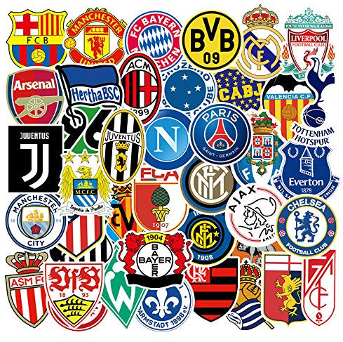 50Pcs Cool Soccer Club Stickers, World Cup Football Match Stickers, Graffiti Colorful Waterproof Vinyl Decals for Laptop Skateboard Water Bottle, Teens and Adults
